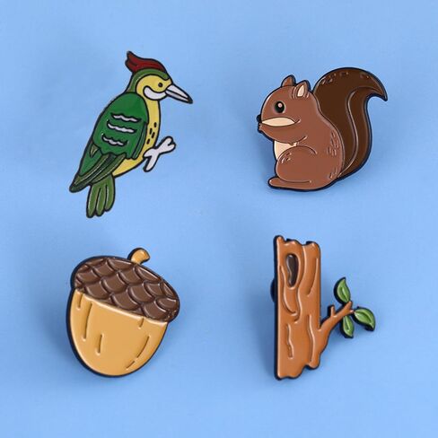 4Pcs Novelty Squirrel and Pinecone Enamel Pins Cartoon Woodpecker Tree Hole Brooches Forest Animal Pins Set for Backpacks Jackets Hats Decor in Saudi Arabia