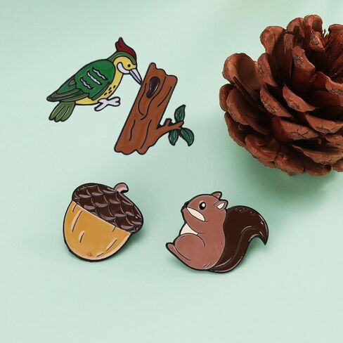 4Pcs Novelty Squirrel and Pinecone Enamel Pins Cartoon Woodpecker Tree Hole Brooches Forest Animal Pins Set for Backpacks Jackets Hats Decor in Saudi Arabia