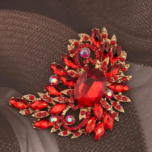 Big Large Leaf rhinestone crescent moon Moon shape Brooches and Pins Scarf Decoration Gold Tone in Kuwait