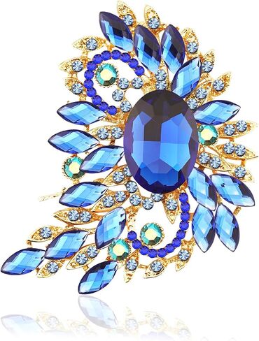 Big Large Leaf rhinestone crescent moon Moon shape Brooches and Pins Scarf Decoration Gold Tone in Kuwait