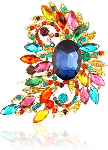 Big Large Leaf rhinestone crescent moon Moon shape Brooches and Pins Scarf Decoration Gold Tone in Kuwait