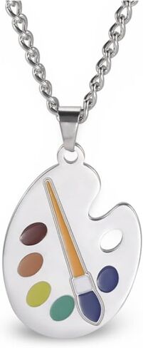 Stainless Steel Artist Paint Palette Pendant Necklace with Multicolor Enamel Accents, Painter Jewelry for Men and Women in Saudi Arabia