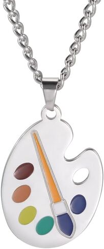 Stainless Steel Artist Paint Palette Pendant Necklace with Multicolor Enamel Accents, Painter Jewelry for Men and Women in Saudi Arabia