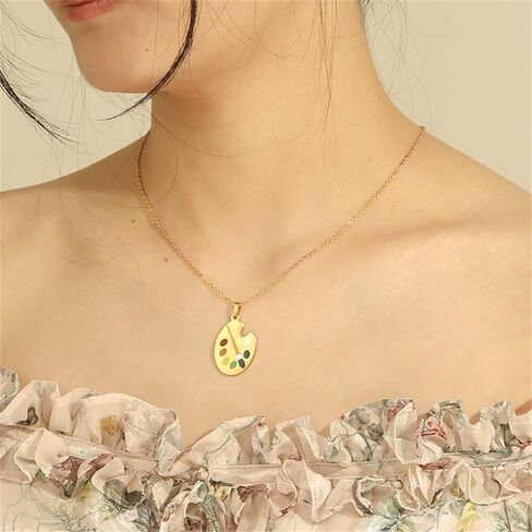Stainless Steel Artist Paint Palette Pendant Necklace with Multicolor Enamel Accents, Painter Jewelry for Men and Women in Saudi Arabia