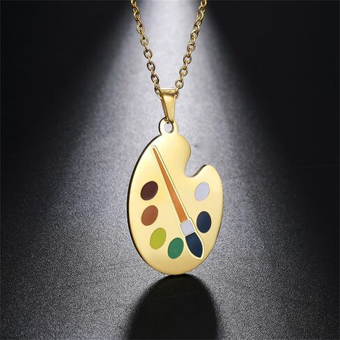 Stainless Steel Artist Paint Palette Pendant Necklace with Multicolor Enamel Accents, Painter Jewelry for Men and Women in Saudi Arabia