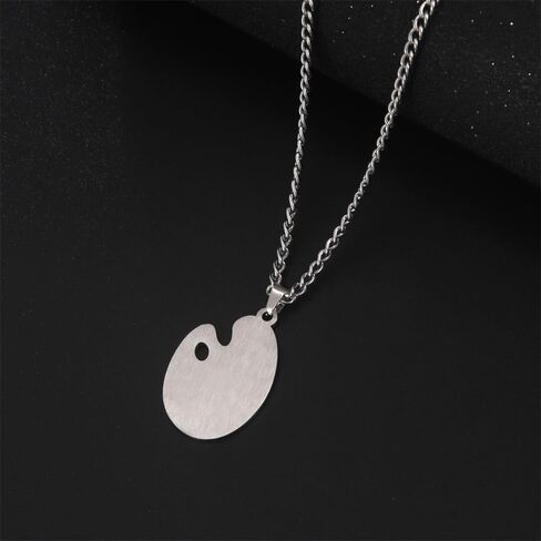 Stainless Steel Artist Paint Palette Pendant Necklace with Multicolor Enamel Accents, Painter Jewelry for Men and Women in Saudi Arabia