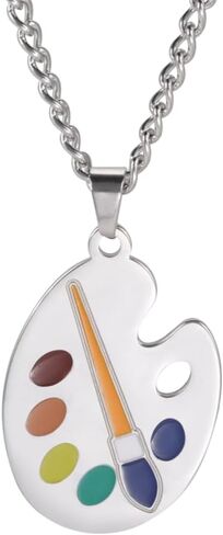Stainless Steel Artist Paint Palette Pendant Necklace with Multicolor Enamel Accents, Painter Jewelry for Men and Women in Saudi Arabia