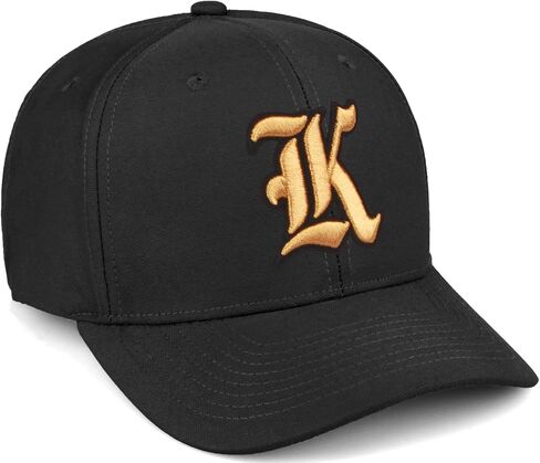 Daxton Premium Mid Profile Hat شبه منحني Cap Cap Cap Black Gold Golth Assorized A إلى Z رقم الحرف الأولي in Kuwait