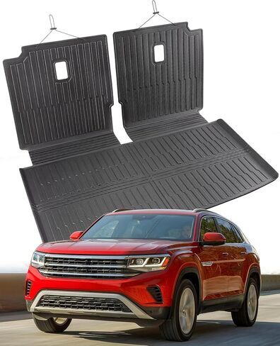 MrEvcars® for Volkswagen Atlas Accessories 2018 2019 2020 2021 2022 2023 2024 2025 All Weather Cargo Liner & Backrest Mat for Vw Atlas (6/7 Seat) TPE Rubber Custom Floor Mats for Cars (No Cross Sport) in Kuwait