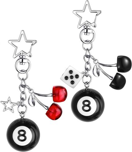 2 Pcs 8 Ball Keychain,Cherry Bag Charm,Y2k Keychain for Women Cute Keychains With 8 Ball Dice Accessories Cute Silver Bag Charm Decor for Purse Handbag in Saudi Arabia