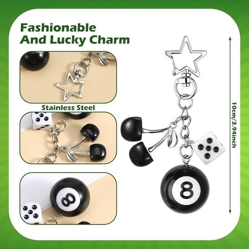 2 Pcs 8 Ball Keychain,Cherry Bag Charm,Y2k Keychain for Women Cute Keychains With 8 Ball Dice Accessories Cute Silver Bag Charm Decor for Purse Handbag in Saudi Arabia
