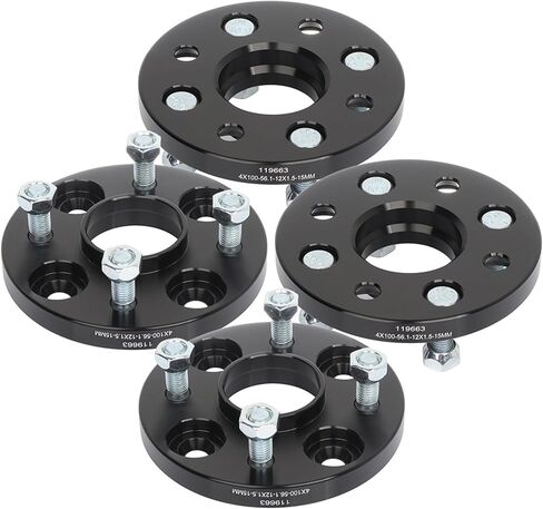 ECCPP 4PCS 4 Lug Wheel Spacers Hubcentric 4x100 12x1.5 56.1mm 15mm أسود متوافق مع 2007-2020 لـ Honda Fit 1980-2005 لـ Honda Civic 2000-2014 لـ Honda Insight in Saudi Arabia