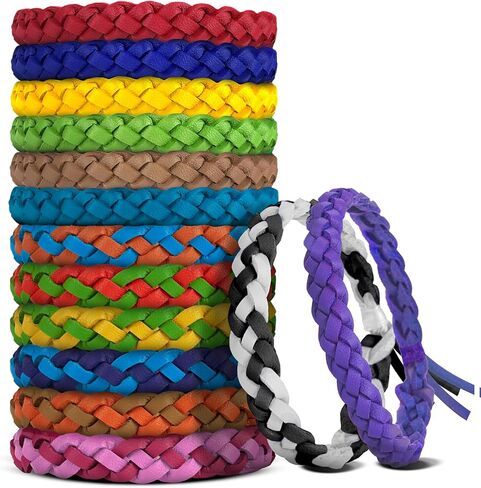 12 Pack Mosquito Repellent Bracelets, DEET-Free Natural Bands, PU Leather Insect & Bug Repellent Wrist Bands for Kids & Adults, Individually Wrapped in Kuwait