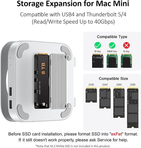 MAC MINI HUB: 10 في 1 حامل من الألومنيوم و DOCK لـ MAC MINI M4 PRO مع M.2 NVME SSD SPECTING ، 4K60Hz HDMI ، 10GBPS USB-A*2 ، SD/TF CARD DEATLES ، USB 2.0 in Kuwait