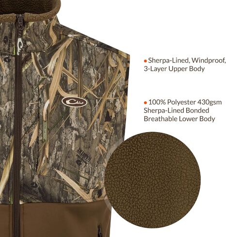 Drake Waterfowl Men Hole Shot Windproof Eqwader 3-Layer Warm Sherpa-Lined Breathable Hunting Vest in Saudi Arabia
