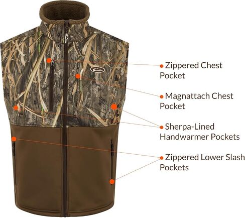 Drake Waterfowl Men Hole Shot Windproof Eqwader 3-Layer Warm Sherpa-Lined Breathable Hunting Vest in Saudi Arabia