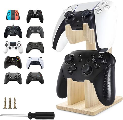 YIBEICO 2-Tier Wood Universal Controller Holder for Xbox Series X, Xbox, Ps5, Ps4,360,Switch,Nintendo,Steam Controller,Gaming Headset,Wood Controller Display Stand in Kuwait
