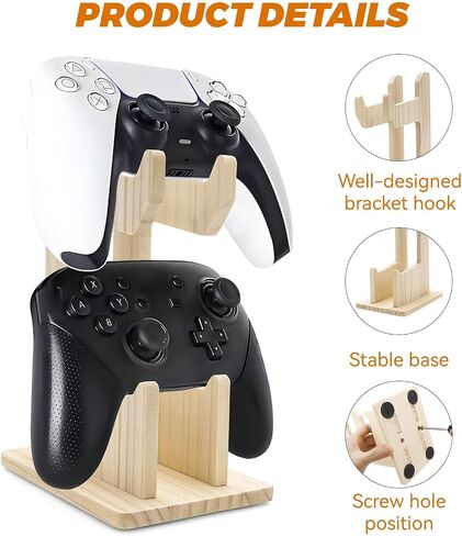 YIBEICO 2-Tier Wood Universal Controller Holder for Xbox Series X, Xbox, Ps5, Ps4,360,Switch,Nintendo,Steam Controller,Gaming Headset,Wood Controller Display Stand in Kuwait