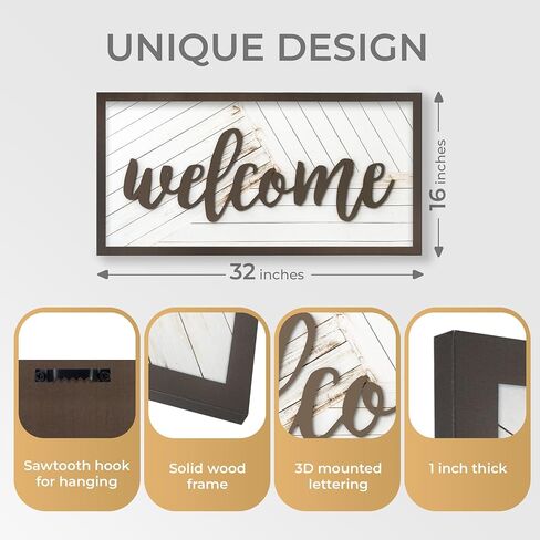 Welcome Sign – Large Rustic Wooden Wall Decor for Farmhouse Living Room, Entryway, or Foyer | 32"x16" Hanging Wall Art in Saudi Arabia
