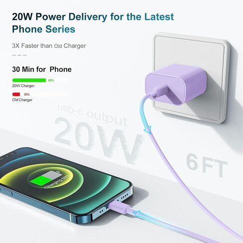 Phone Charger Fast Charging 3 FT, Long USB C to Lighting Cable 3 Foot with 20W USB C Rapid Phone Charger Block, Compatible with iPhone 14 Pro/13Pro Max/12/11Pro/Mini, 2 Pack-White in Saudi Arabia