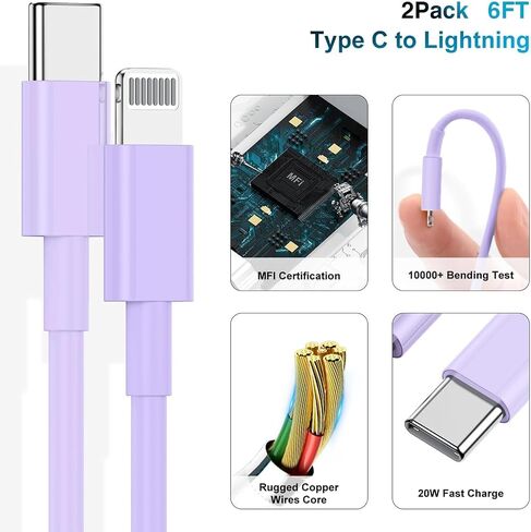Phone Charger Fast Charging 3 FT, Long USB C to Lighting Cable 3 Foot with 20W USB C Rapid Phone Charger Block, Compatible with iPhone 14 Pro/13Pro Max/12/11Pro/Mini, 2 Pack-White in Saudi Arabia