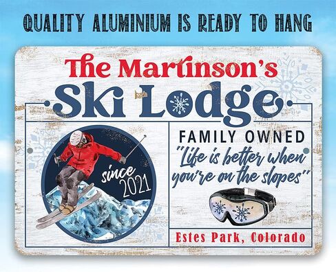 Vintage Ski Signs - Personalized Ski Lodge - Ski Tin Sign - Use Indoor/Outdoor - Great Ski Lodge Decor, Ski Condo Decor and Mountain Cabin Decor and Gift in Saudi Arabia