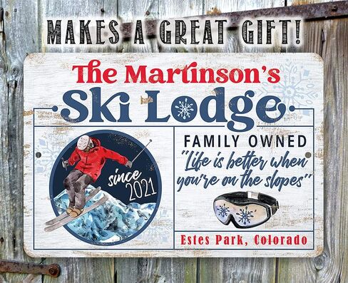 Vintage Ski Signs - Personalized Ski Lodge - Ski Tin Sign - Use Indoor/Outdoor - Great Ski Lodge Decor, Ski Condo Decor and Mountain Cabin Decor and Gift in Saudi Arabia