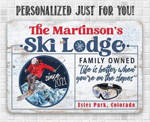 Vintage Ski Signs - Personalized Ski Lodge - Ski Tin Sign - Use Indoor/Outdoor - Great Ski Lodge Decor, Ski Condo Decor and Mountain Cabin Decor and Gift in Saudi Arabia
