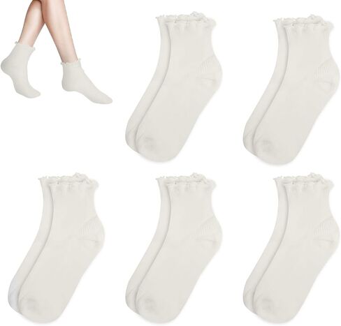 جوارب Larrel Frilly Women ، 6 أزواج من القطن الناعم الجوارب الكشكشة أبيض جوارب تنفس لطيف متماسكة الكتاك in Kuwait