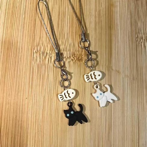 Black Cat Phone Charm Cute Kawaii Cat Fish Phone Bag Charm Accessories in Kuwait