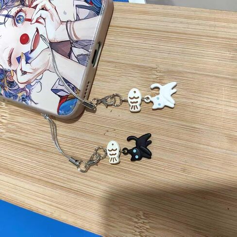 Black Cat Phone Charm Cute Kawaii Cat Fish Phone Bag Charm Accessories in Kuwait