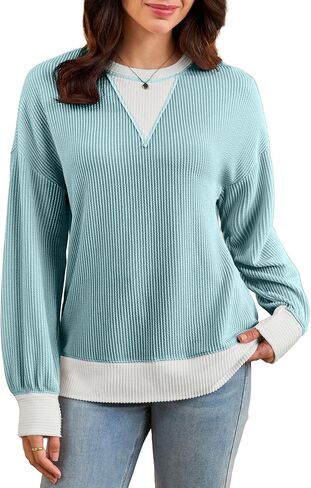 BLENCOT Oversized Sweatshirt For Women Textured Long Sleeve Shirts Casual Fall Tops Color Block Pullovers in Saudi Arabia