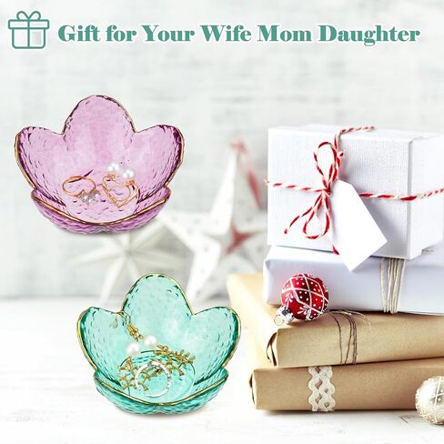 2pcs زهرة شكل مجوهرات صينية ، طبق مجوهرات زجاجية صغيرة ، طبق خاتم جمالي ، حامل خاتم الخطوبة للنساء ، صينية حلية الحمام لأقراط زوجة أمي ابنة الأم (أبيض + رمادي) in Kuwait
