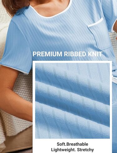 Ekouaer Womens Pajama مجموعة متماسكة مضلعة شورتات ناعمة PJS Summer Sleepwear من قطعتين صالة عرضية مع الرباط والجيوب in Kuwait