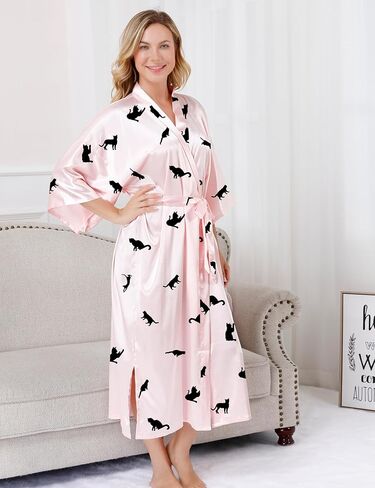 DOLOS Satin Robe for Women Long Floral Kimono Robes Lightweight Bridesmaid Robes Silky Bathrobe with Eye Mask Headband in Kuwait