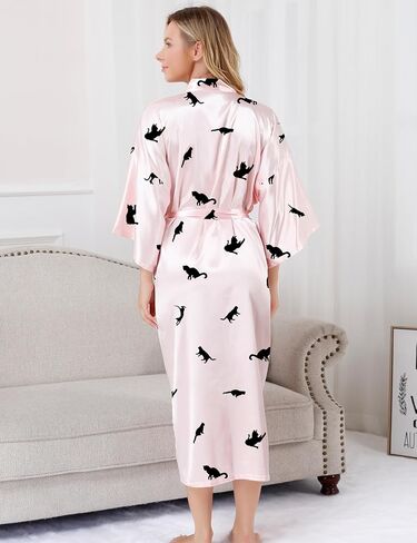 DOLOS Satin Robe for Women Long Floral Kimono Robes Lightweight Bridesmaid Robes Silky Bathrobe with Eye Mask Headband in Kuwait