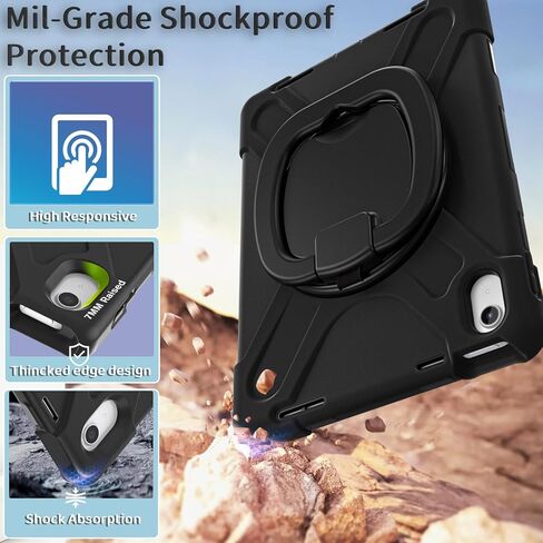 Case for iPad 11th Generation 11" (A16) 2025,iPad 10th Generation 10.9" 2022,Shockproof Cover for Kids with Screen Protector,Rotating Stand,Pencil Holder,Shoulder Strap (Red+Black) in Kuwait