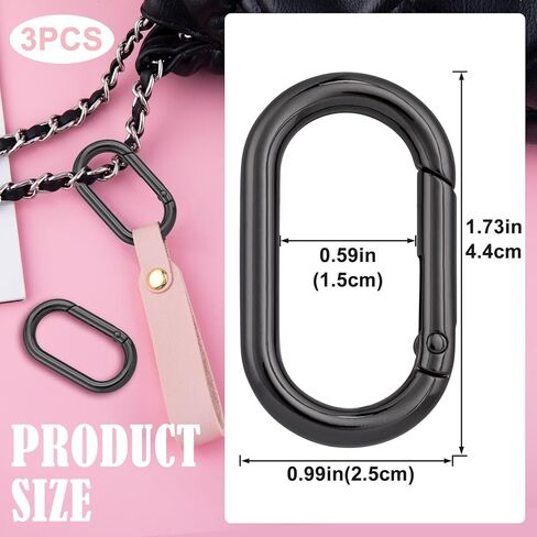 3 PCS Oval Carabiner Key Ring, Metal Snap Spring Buckle Clip for Keychains, Heavy Duty O Ring Carabiner Clasp for Purse, DIY Crafts, Outdoors - Silver in Kuwait