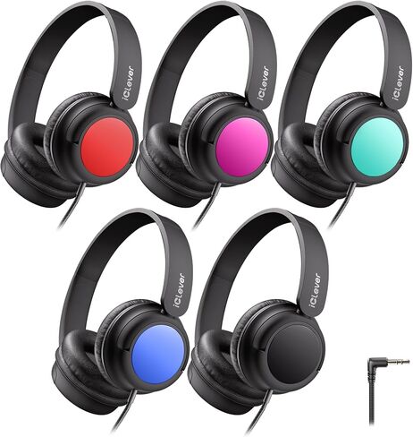 ICLEVER Kids Wired Headphones Bulk 10 عبوات للمدرسة K-12 والمعلمين ، ومقاومة ثني متينة ، وحجم آمن 94DBA ، وصوت ستيريو 3.5 ملم جاك سماعات سلك مع سلك للأطفال فتيات الطالب/الأجهزة اللوحية in Saudi Arabia
