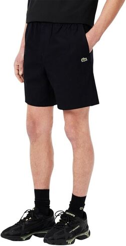 Lacoste Men's Relaxed Fit Cotton Poplin Elasticated Shorts, Black, Large in Kuwait