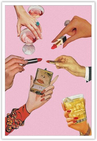 Trendy Lipstick Posters Funky Chic Icon Pink Girl Room Aesthetic Canvas Wall Art Modern Preppy Glam Makeup Rings Cocktail Prints Painting For Home Bedroom Dorm Wall Decor 12x16in Unframed in Saudi Arabia