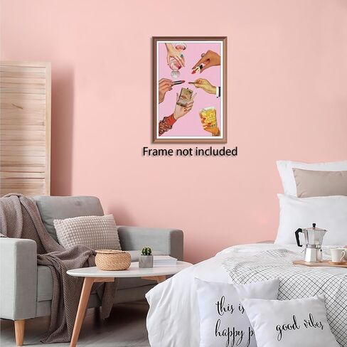 Trendy Lipstick Posters Funky Chic Icon Pink Girl Room Aesthetic Canvas Wall Art Modern Preppy Glam Makeup Rings Cocktail Prints Painting For Home Bedroom Dorm Wall Decor 12x16in Unframed in Saudi Arabia