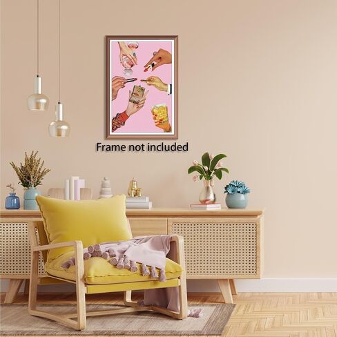 Trendy Lipstick Posters Funky Chic Icon Pink Girl Room Aesthetic Canvas Wall Art Modern Preppy Glam Makeup Rings Cocktail Prints Painting For Home Bedroom Dorm Wall Decor 12x16in Unframed in Saudi Arabia