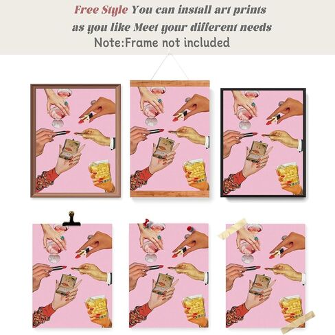 Trendy Lipstick Posters Funky Chic Icon Pink Girl Room Aesthetic Canvas Wall Art Modern Preppy Glam Makeup Rings Cocktail Prints Painting For Home Bedroom Dorm Wall Decor 12x16in Unframed in Saudi Arabia