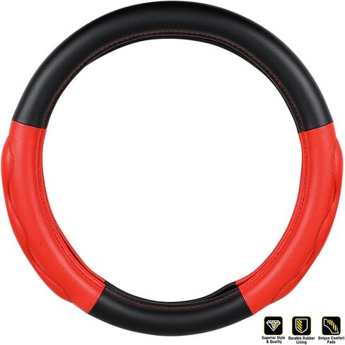 GG Grand General 54079 18 inches Deluxe Plus Steering Wheel Cover Full Black with Red Comfort Pad in Saudi Arabia