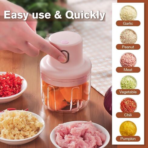 Wireless Food Chopper, 350ml Electric Garlic Food Chopper, USB Rechargeable Cordless Blender Processor Crusher For Onion Garlic Pepper Meat Mincer/Grinder/Puree Food - White in Saudi Arabia