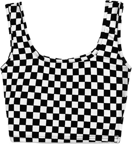 NEON NATION Checker Print Pattern Sleeveless Crop Tank Top in Kuwait