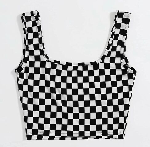 NEON NATION Checker Print Pattern Sleeveless Crop Tank Top in Kuwait