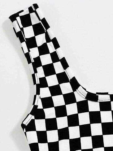 NEON NATION Checker Print Pattern Sleeveless Crop Tank Top in Kuwait