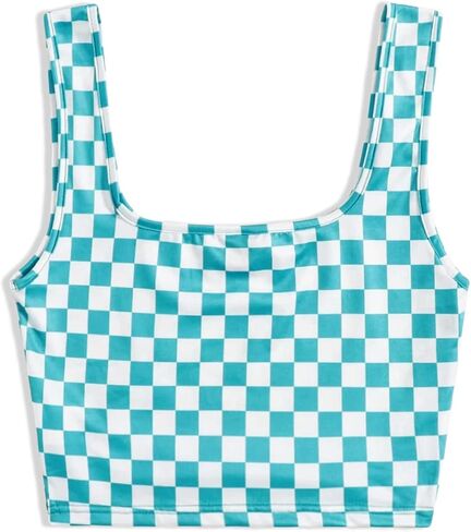 NEON NATION Checker Print Pattern Sleeveless Crop Tank Top in Kuwait